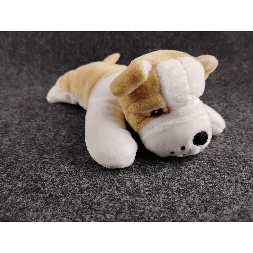 Curto Toy Stuffed Bulldog Puppy Plush Beanie 8" Tan & White Cuddly Soft Dog